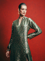 Handwoven Olive Green Banarasi Kaftan