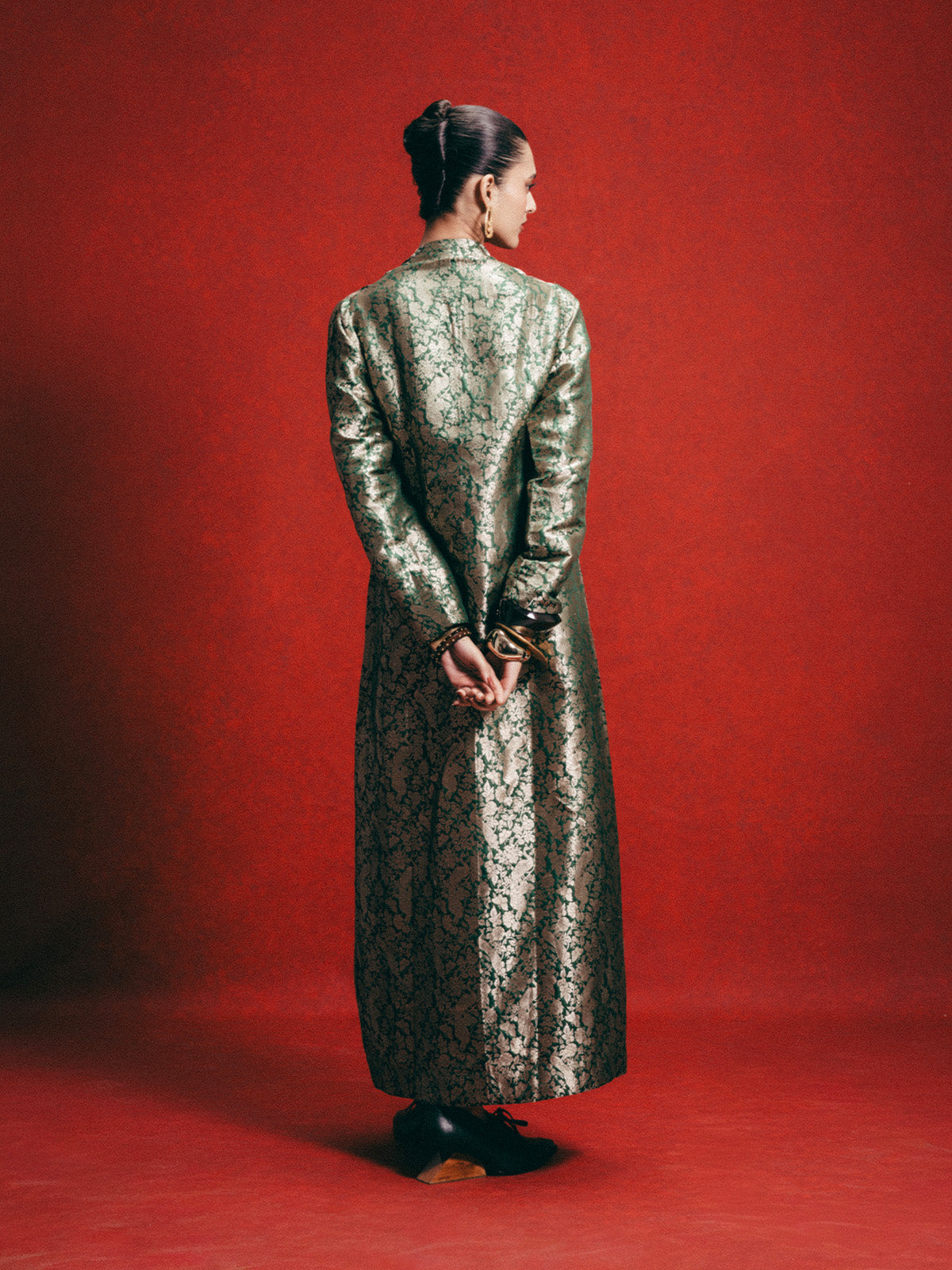 Handwoven Olive Green Banarasi Kaftan