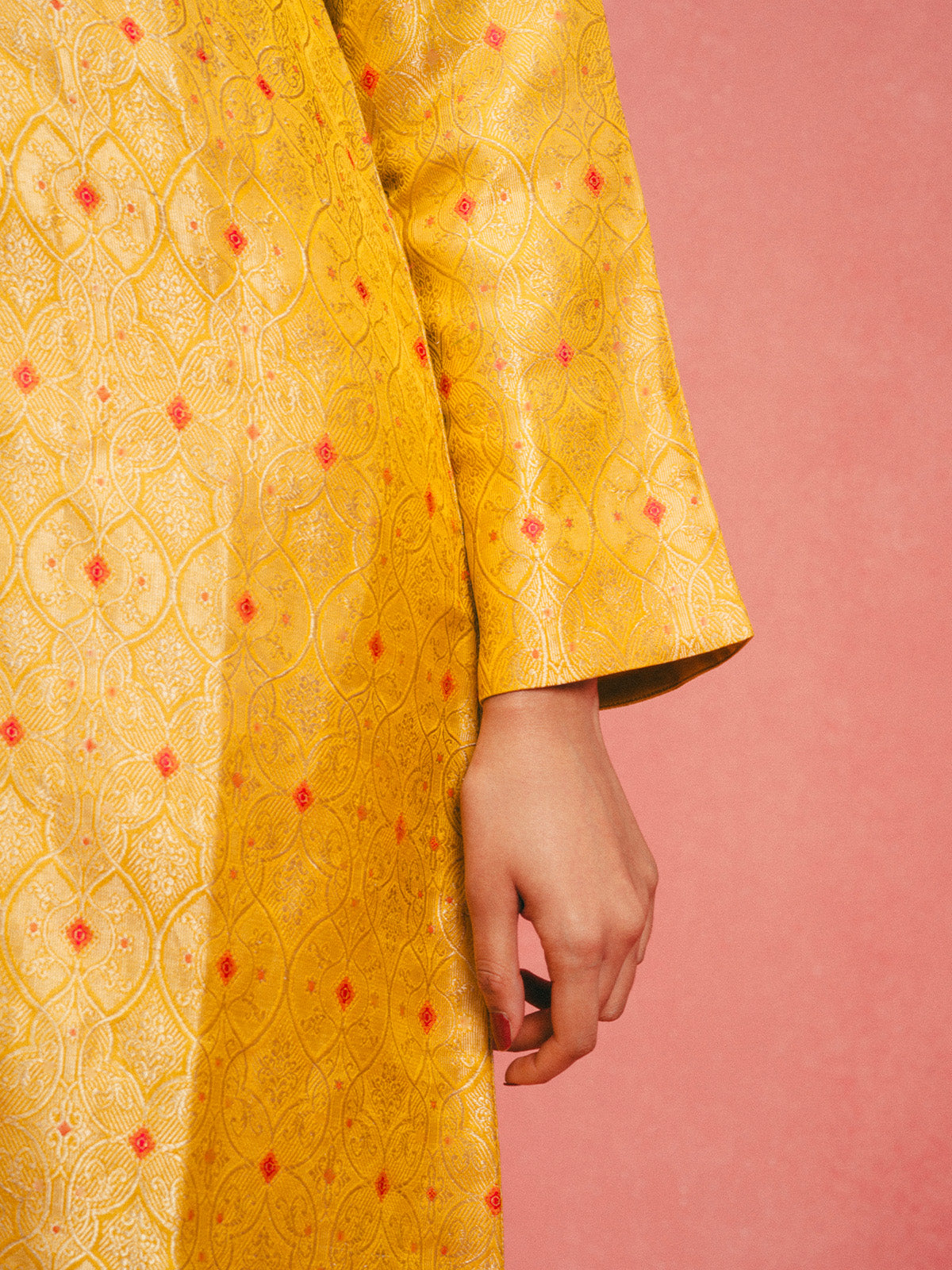 Handwoven Mustard Yellow Banarasi Kaftan