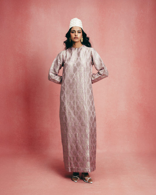 Handwoven Dusty Mauve Banarasi Kaftan