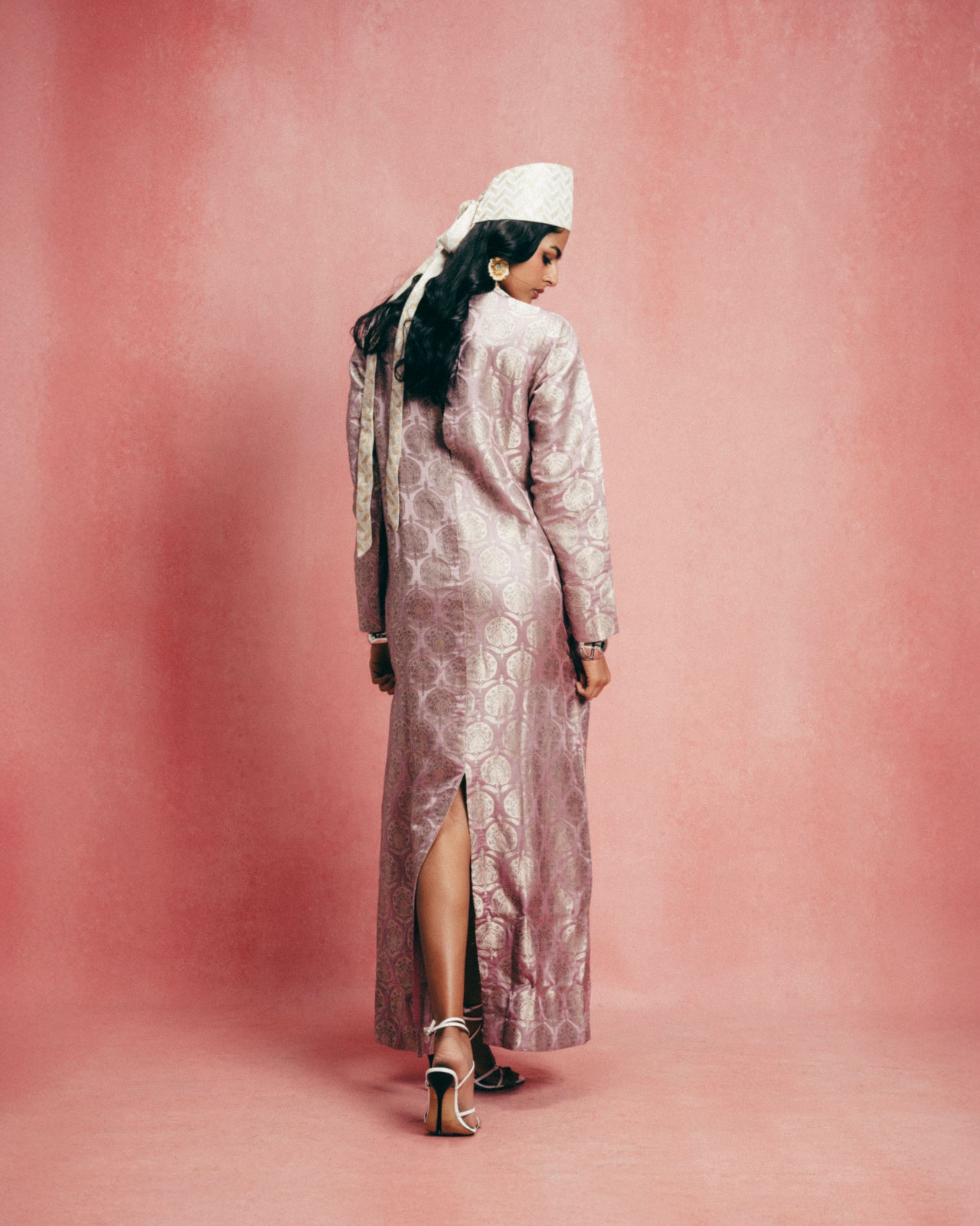 Handwoven Dusty Mauve Banarasi Kaftan