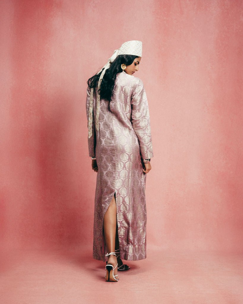 Handwoven Dusty Mauve Banarasi Kaftan