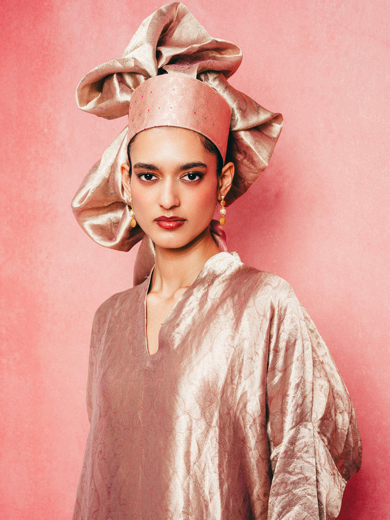 Handwoven Dusty Rose Banarasi Kaftan