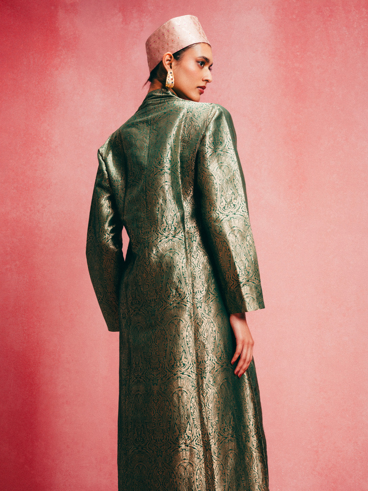 Handwoven Emerald Green Banarasi Kaftan