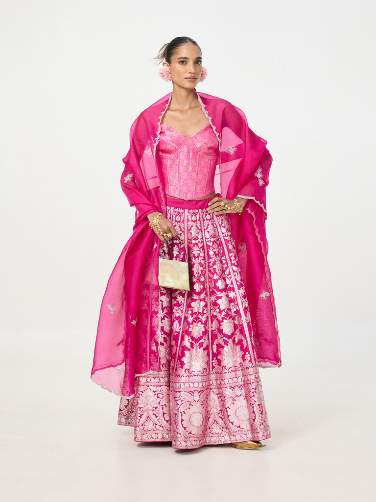 Handwoven Maroon Banarasi Lehenga