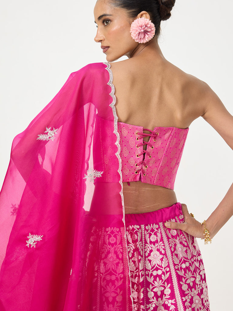 Handwoven Maroon Banarasi Lehenga