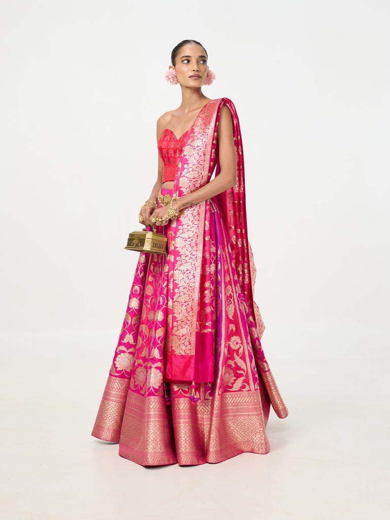 Handwoven Hot Pink Banarasi Lehenga