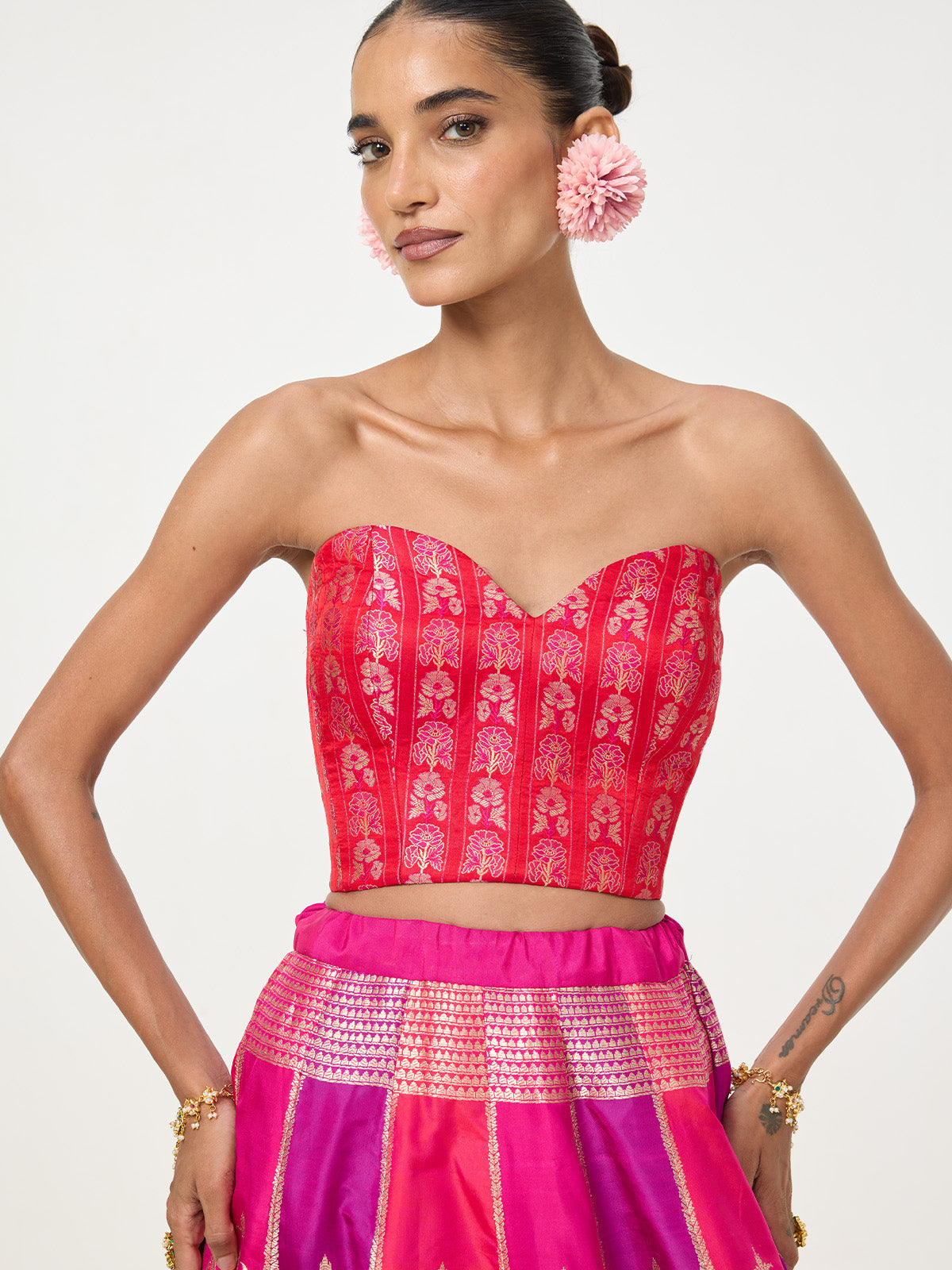Handwoven Red Cutwork Banarasi Corset