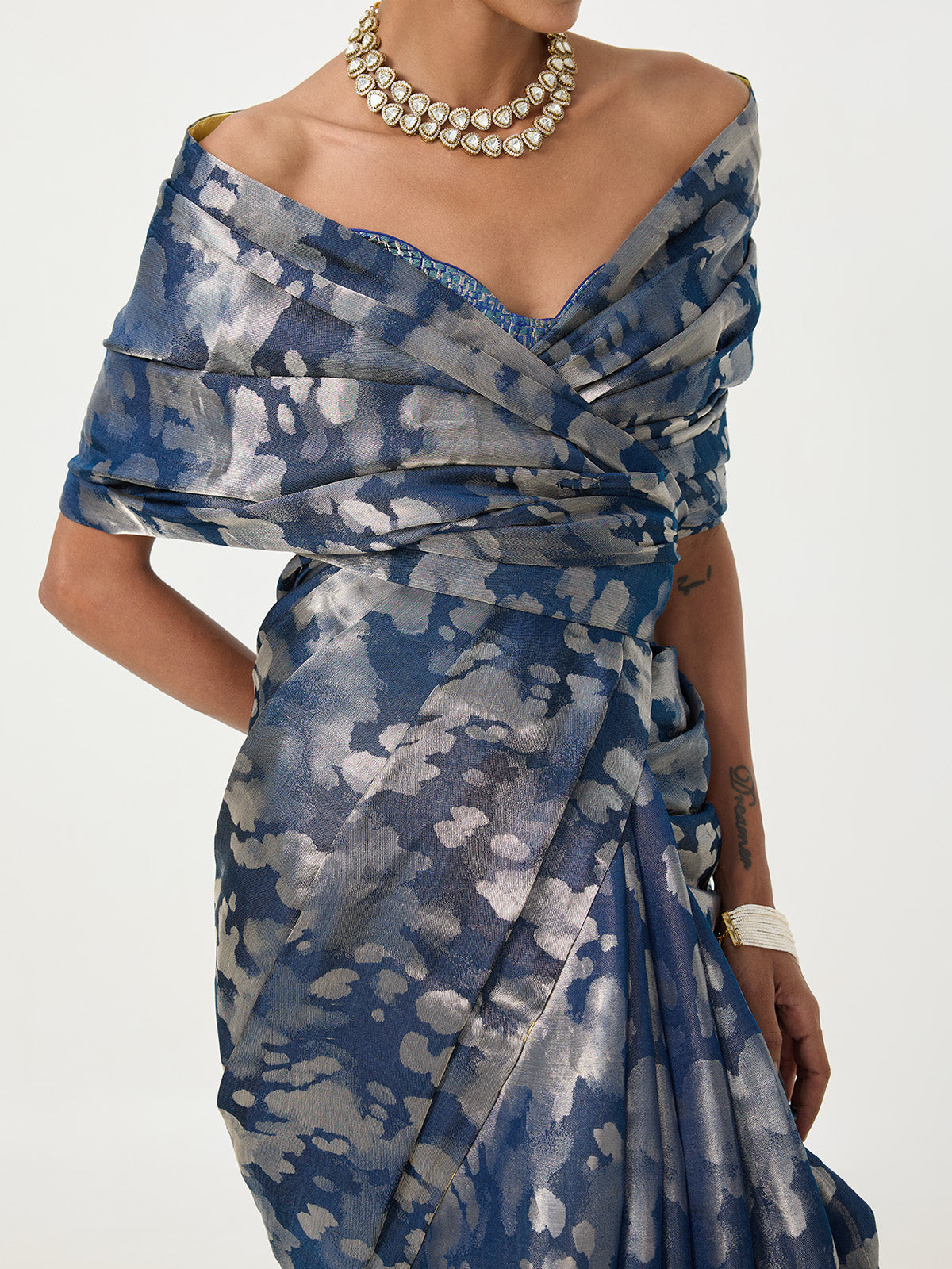 Handwoven Navy Blue Tissue Saree