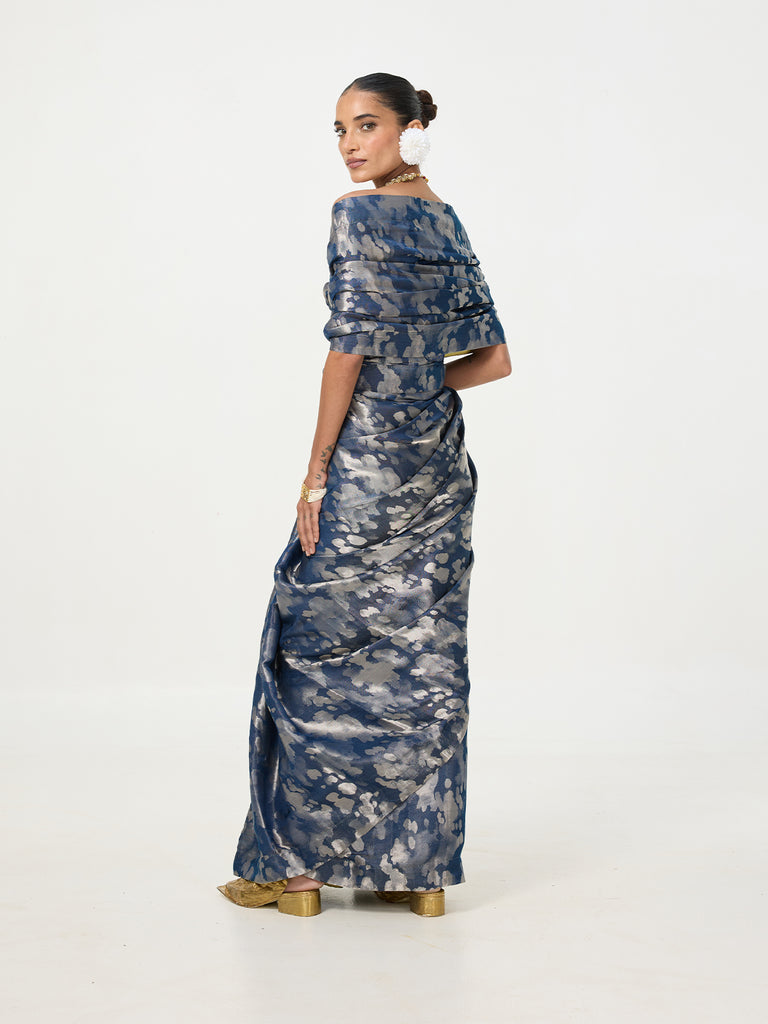 Handwoven Navy Blue Tissue Saree