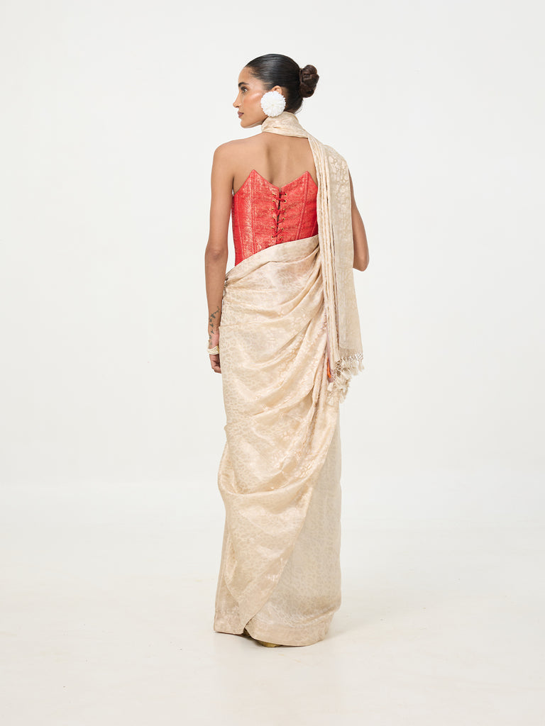 Handwoven White & Pink Tissue Saree
