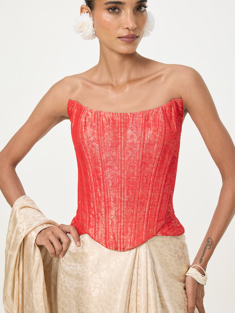Handwoven Red Banarasi Corset