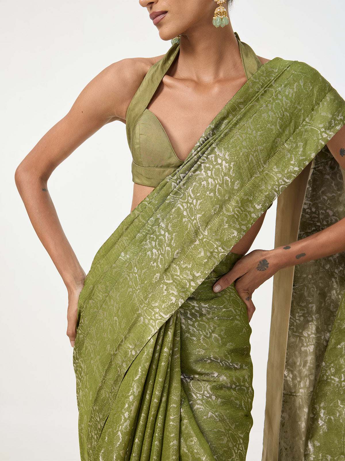 Handwoven Lime Green Tissue Saree