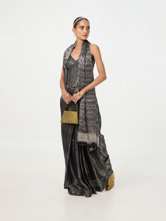 Handwoven Noir Tissue Saree
