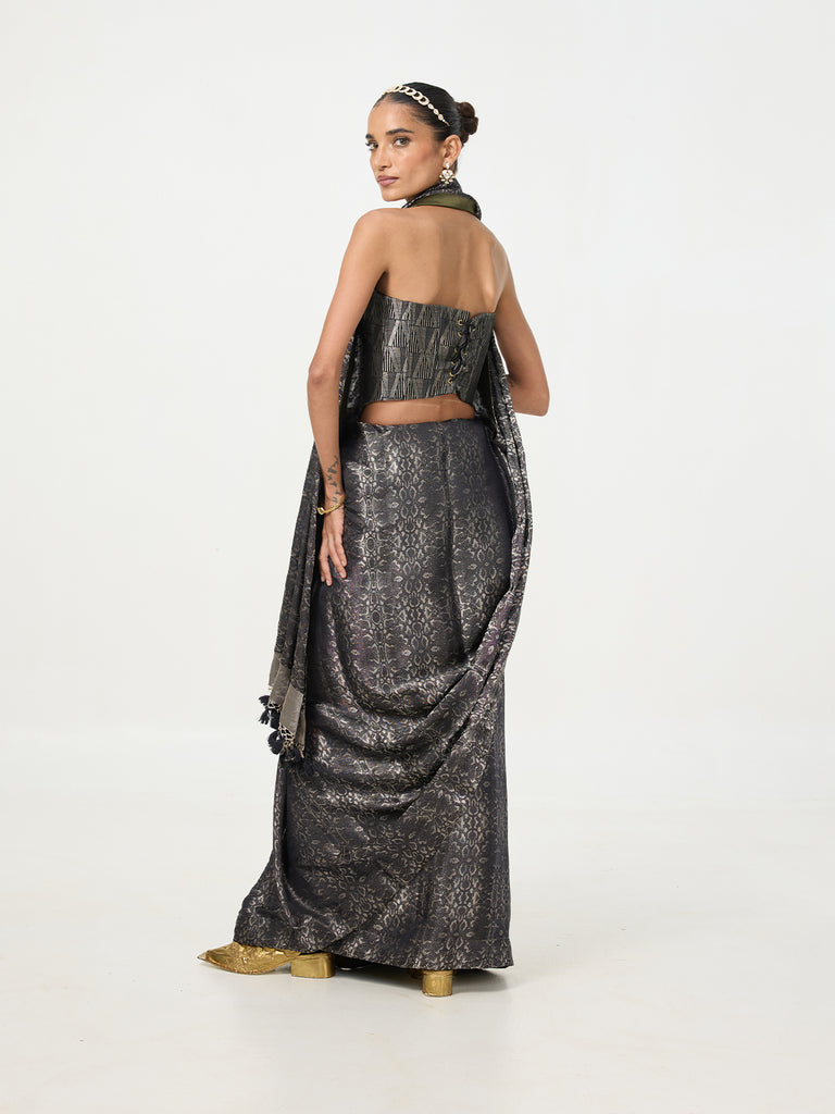 Handwoven Noir Tissue Saree