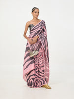 Handwoven Pink & Grey Tusser Saree