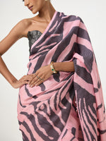 Handwoven Pink & Grey Tusser Saree