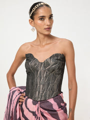 Handwoven Black Banarasi Emboss Corset
