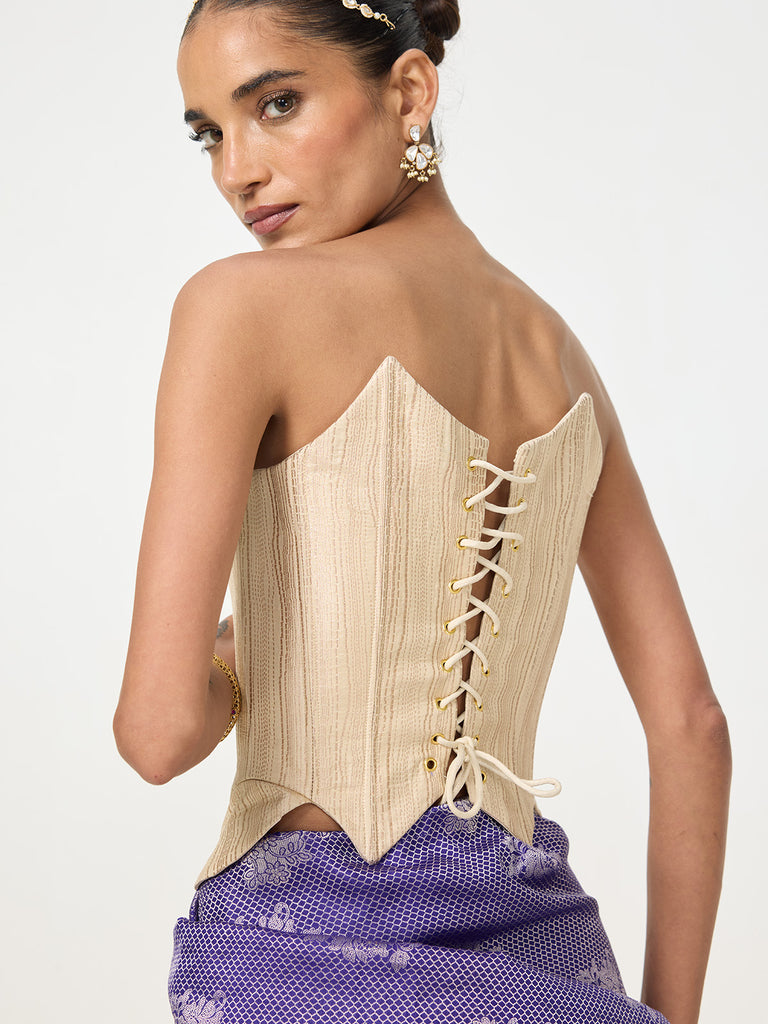 Handwoven Ivory Banarasi Corset