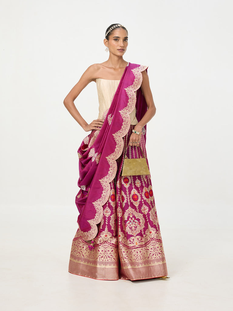 Handwoven Burgundy Banarasi Lehenga
