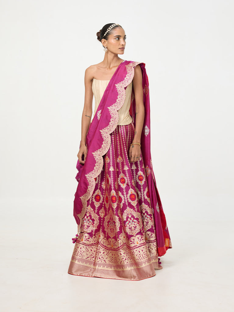 Handwoven Burgundy Banarasi Lehenga