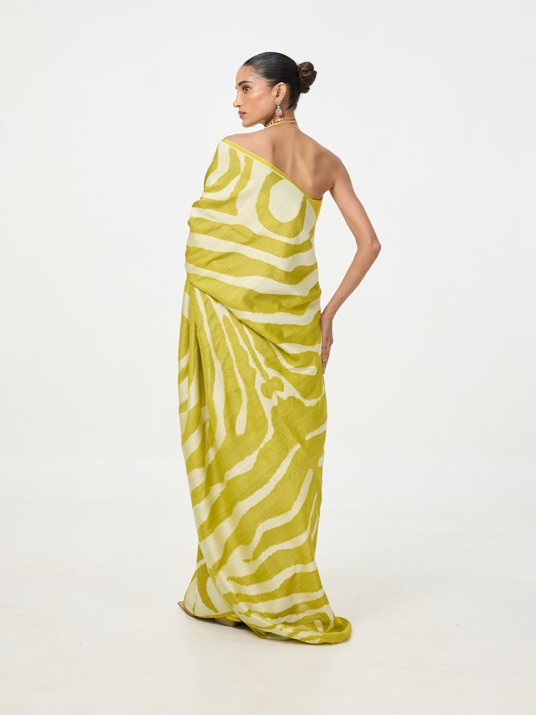 Handwoven Khaki Green Tusser Saree