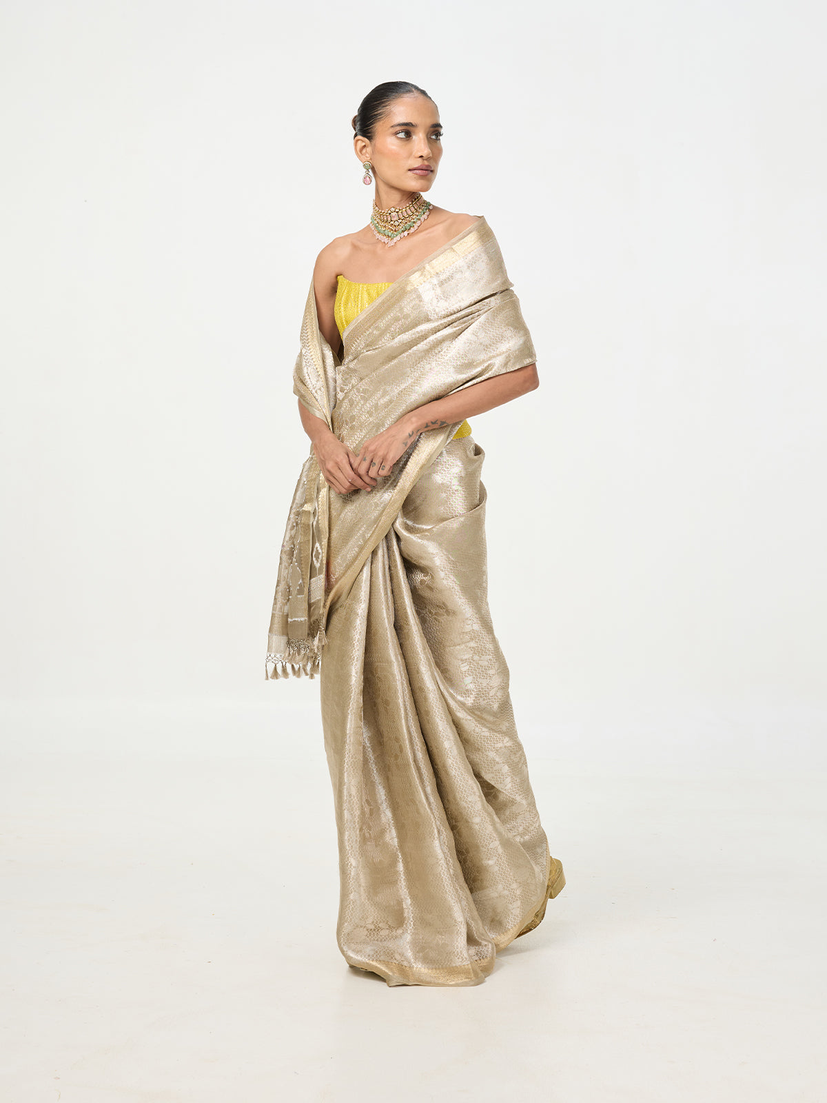 Handwoven Olive Green Tissue Saree