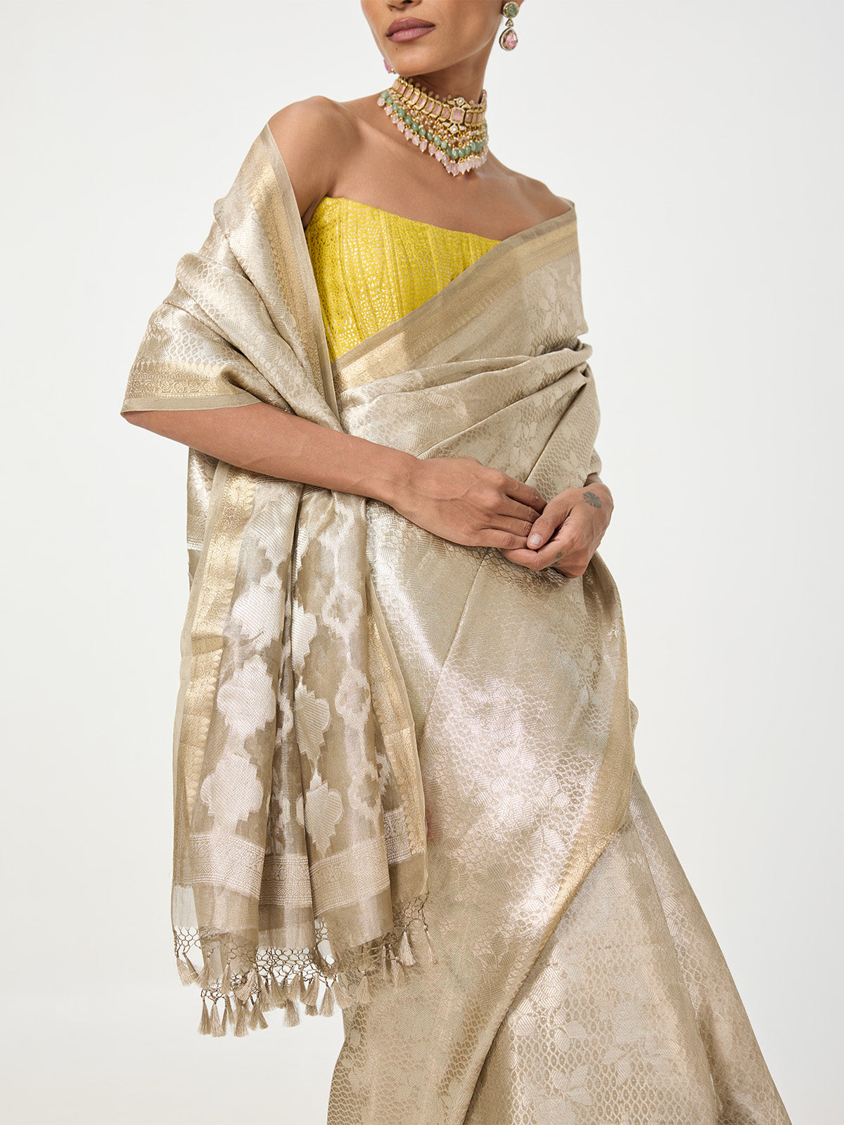 Handwoven Olive Green Tissue Saree