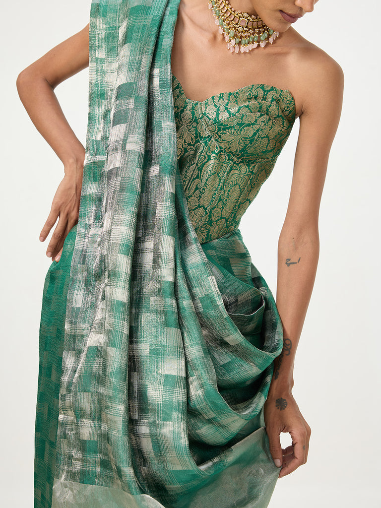 Handwoven Green Cutwork Banarasi Silk Saree