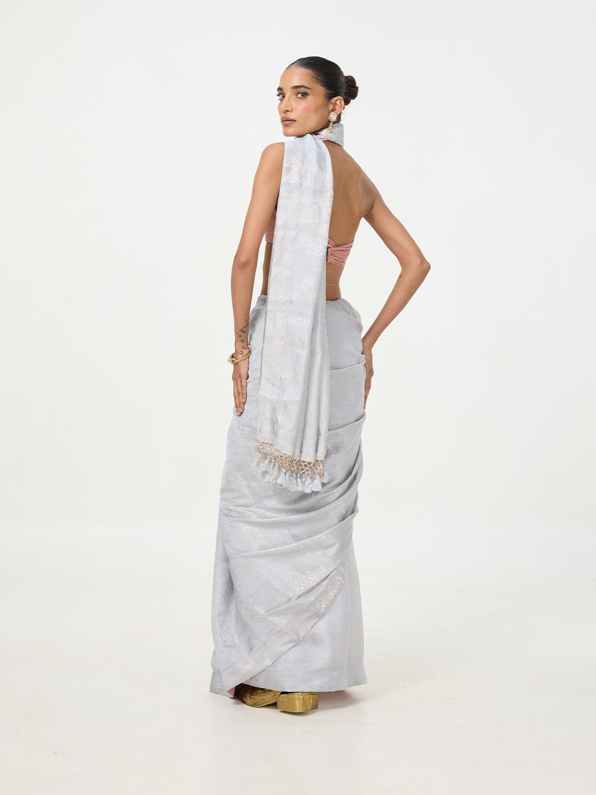 Handwoven Ice Blue Tissue Saree