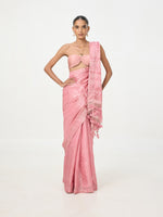 Handwoven Salmon Pink Tissue Saree
