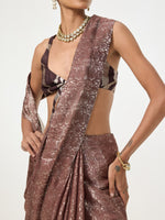 Handwoven Dark Brown Tissue Saree