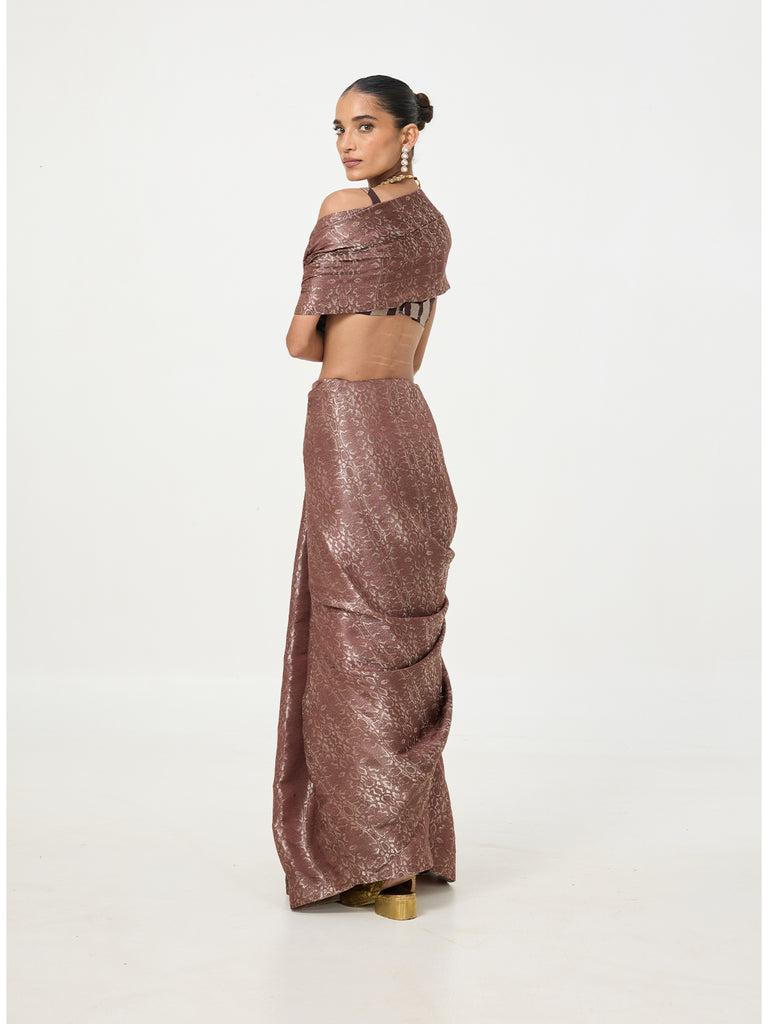 Handwoven Dark Brown Tissue Saree