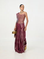 Handwoven Wine Tissue Saree