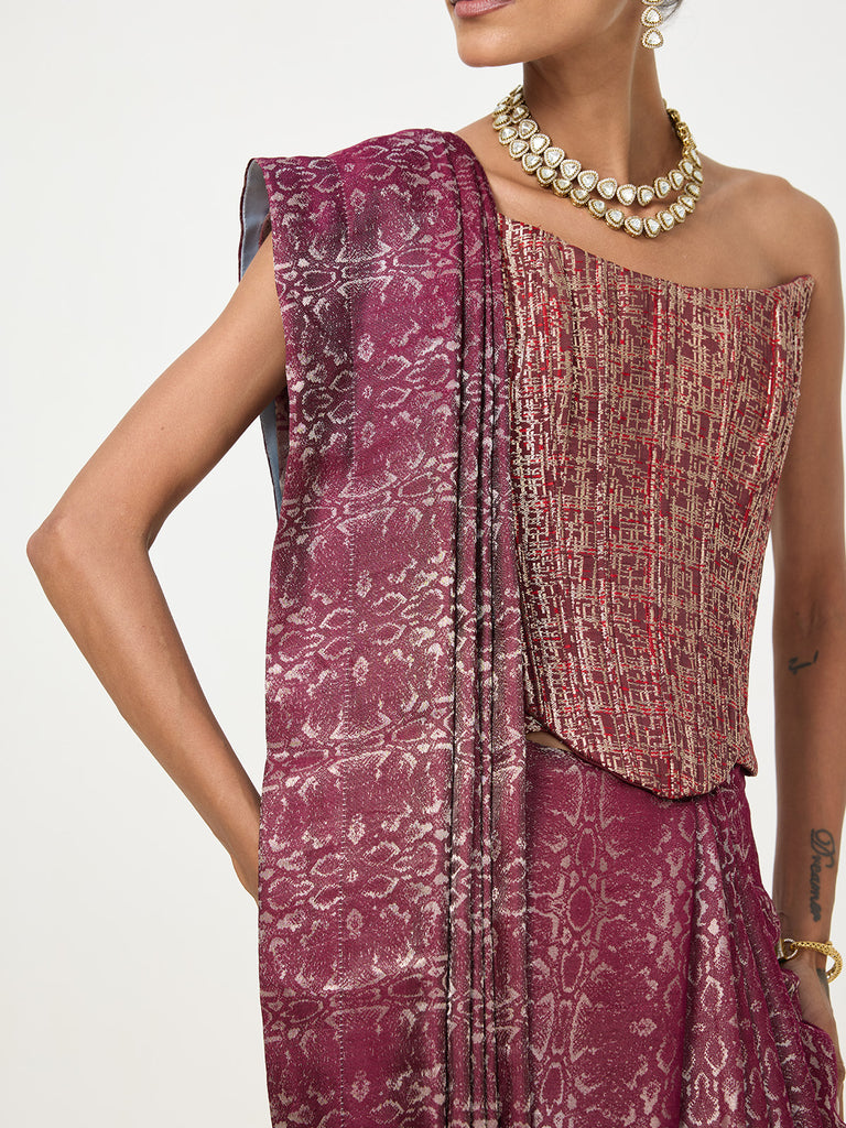 Handwoven Wine Tissue Saree