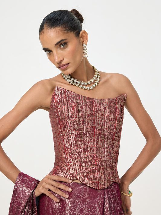 Handwoven Maroon Banarasi Corset