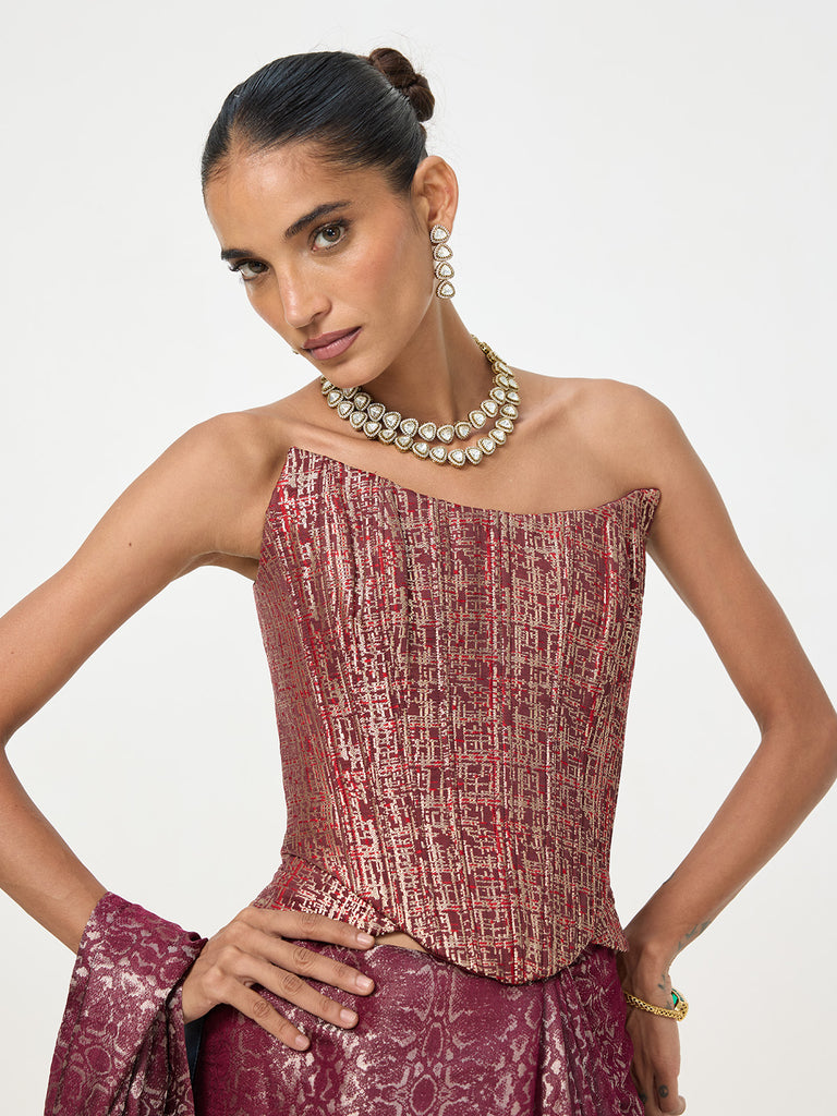 Handwoven Maroon Banarasi Corset