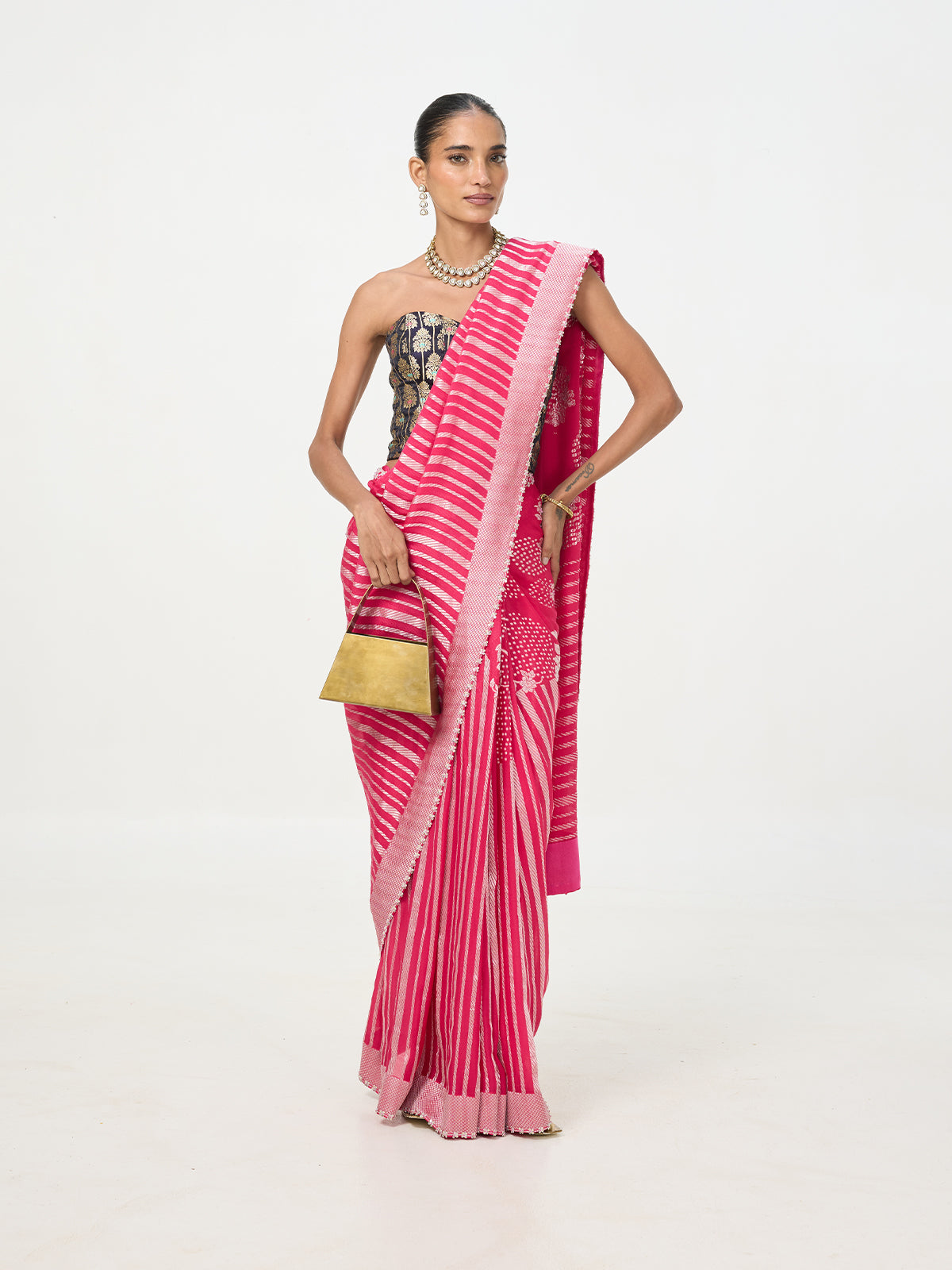 Handwoven Hot Pink Chiffon Saree