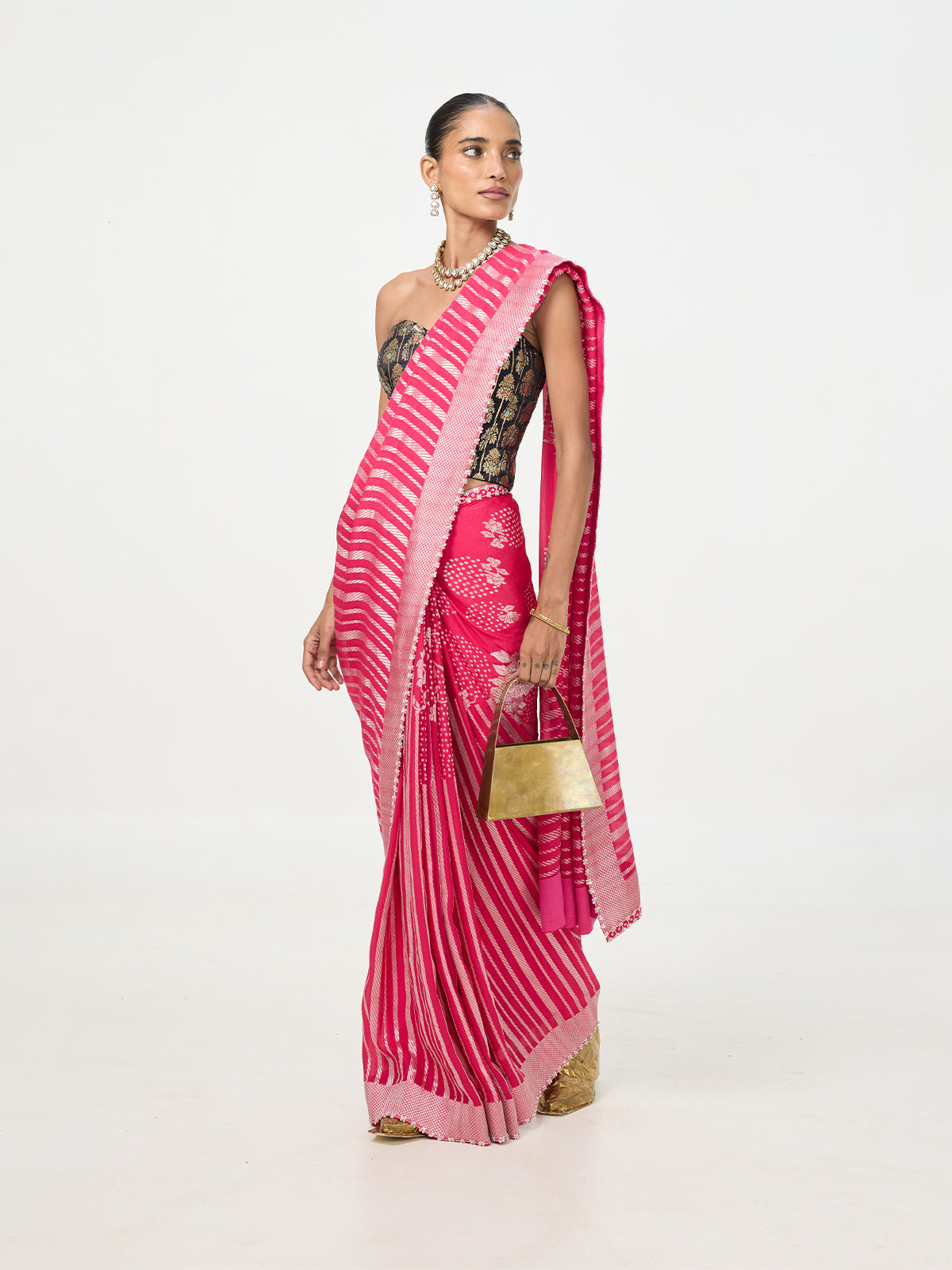 Handwoven Hot Pink Chiffon Saree