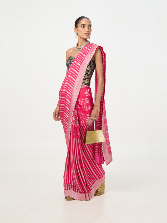 Handwoven Hot Pink Chiffon Saree