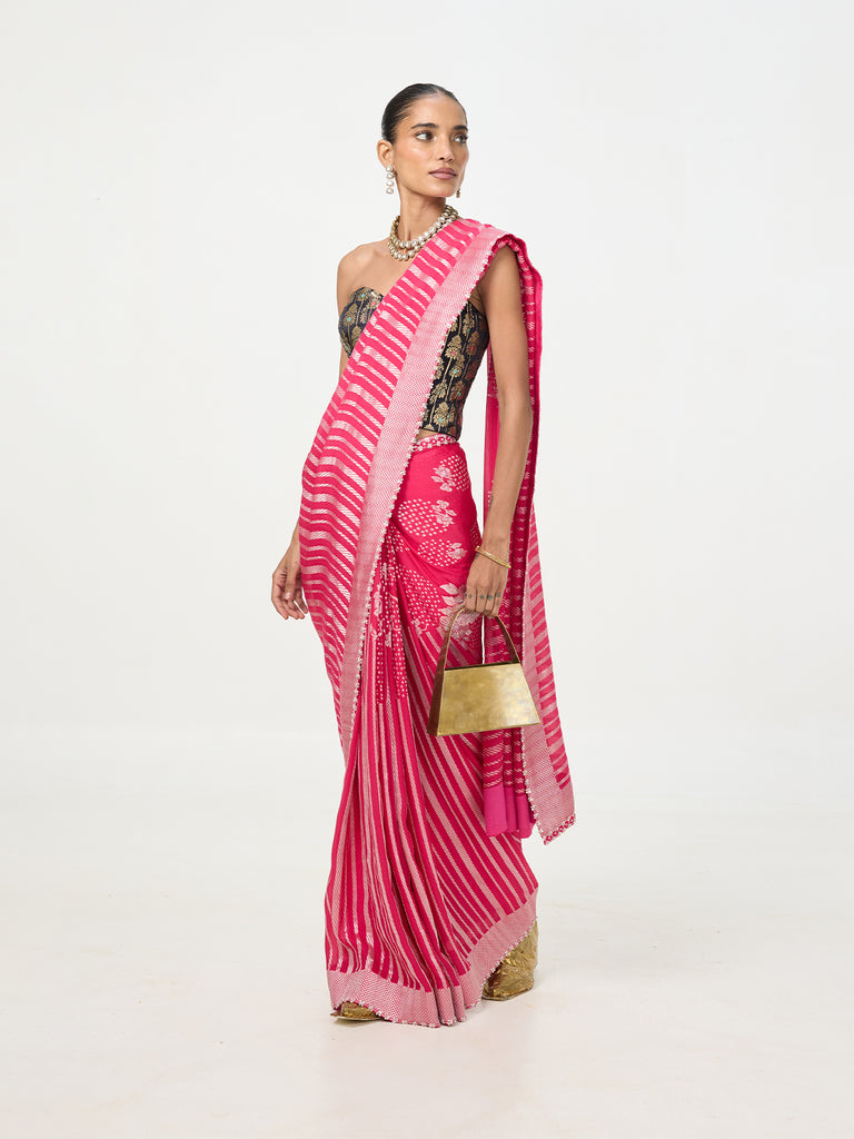 Handwoven Hot Pink Chiffon Saree