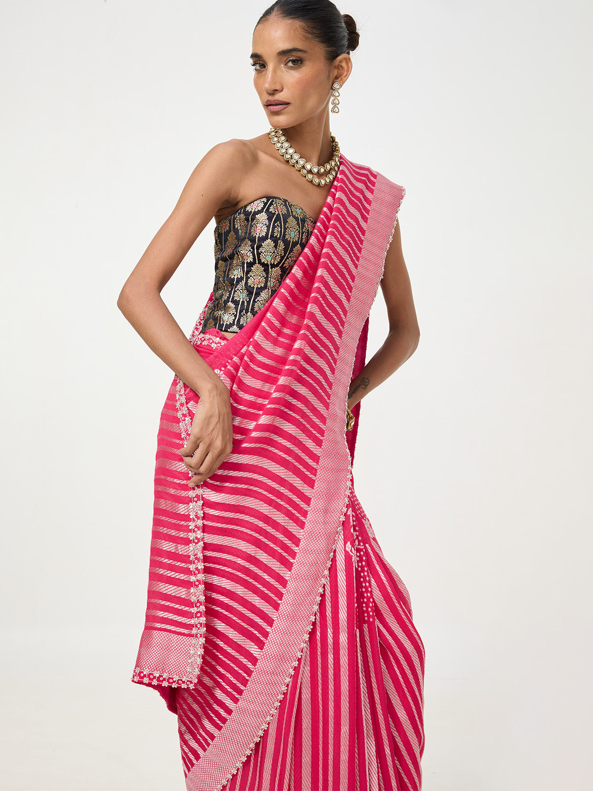 Handwoven Hot Pink Chiffon Saree