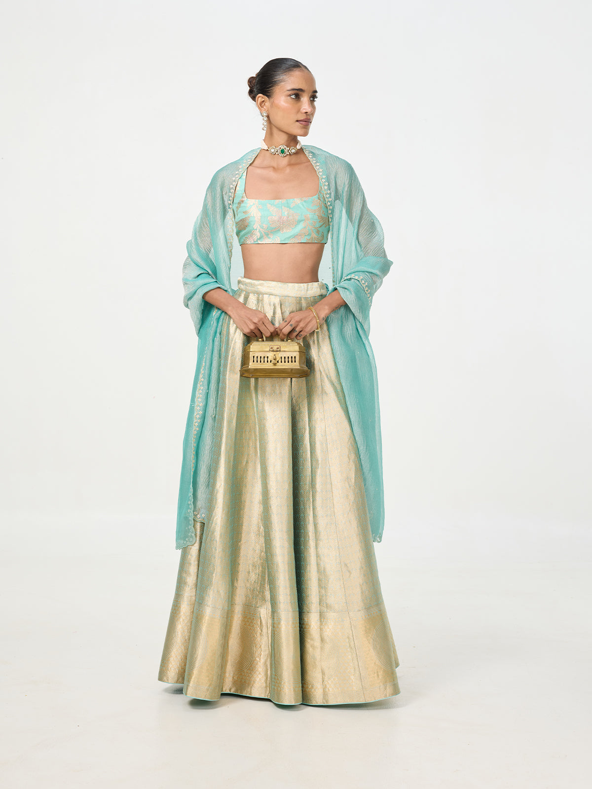 Handwoven Gold Tissue Banarasi Lehenga