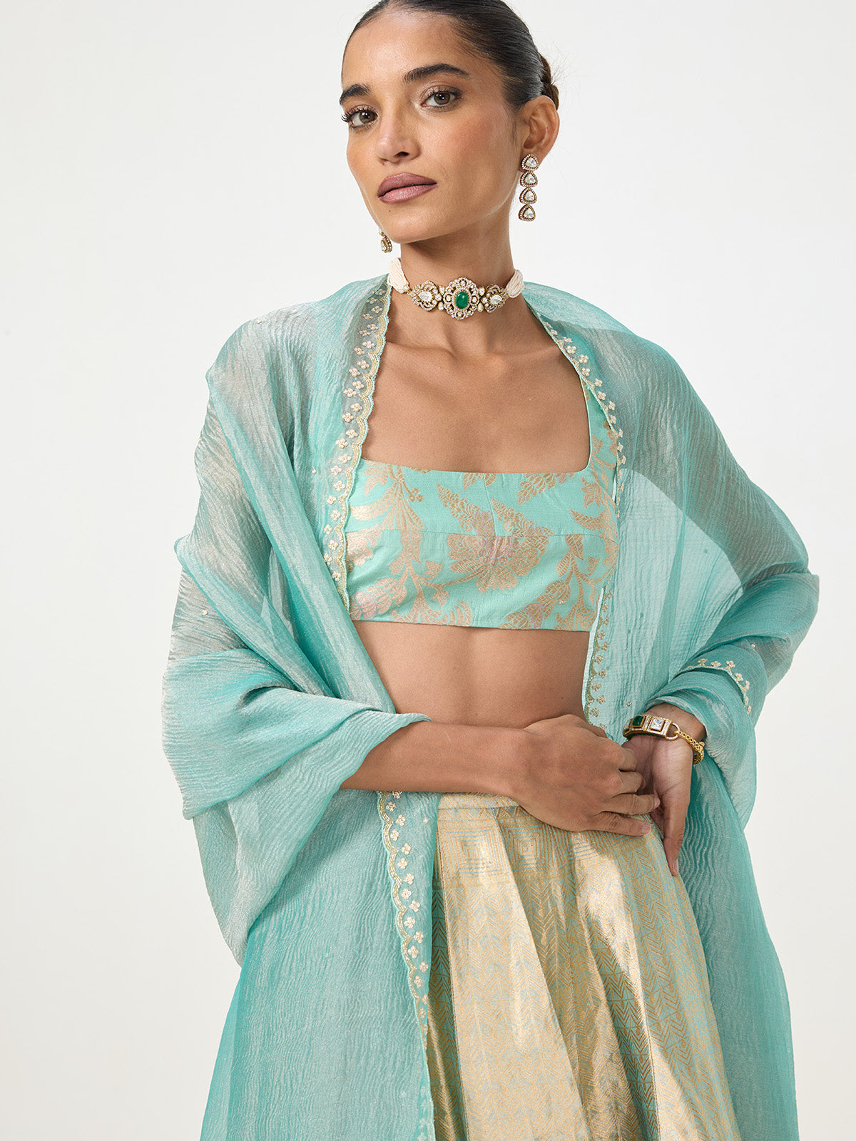 Handwoven Gold Tissue Banarasi Lehenga