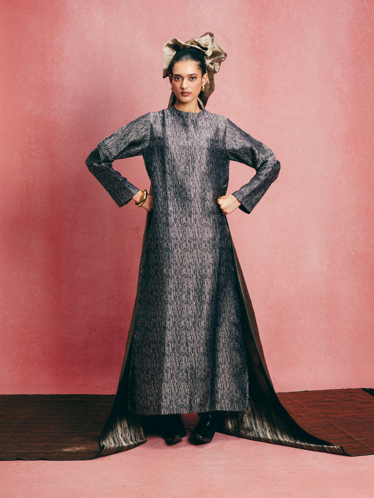 Handwoven Jet Black Banarasi Kaftan