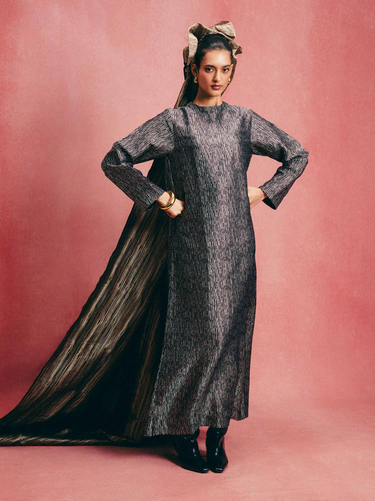 Handwoven Jet Black Banarasi Kaftan