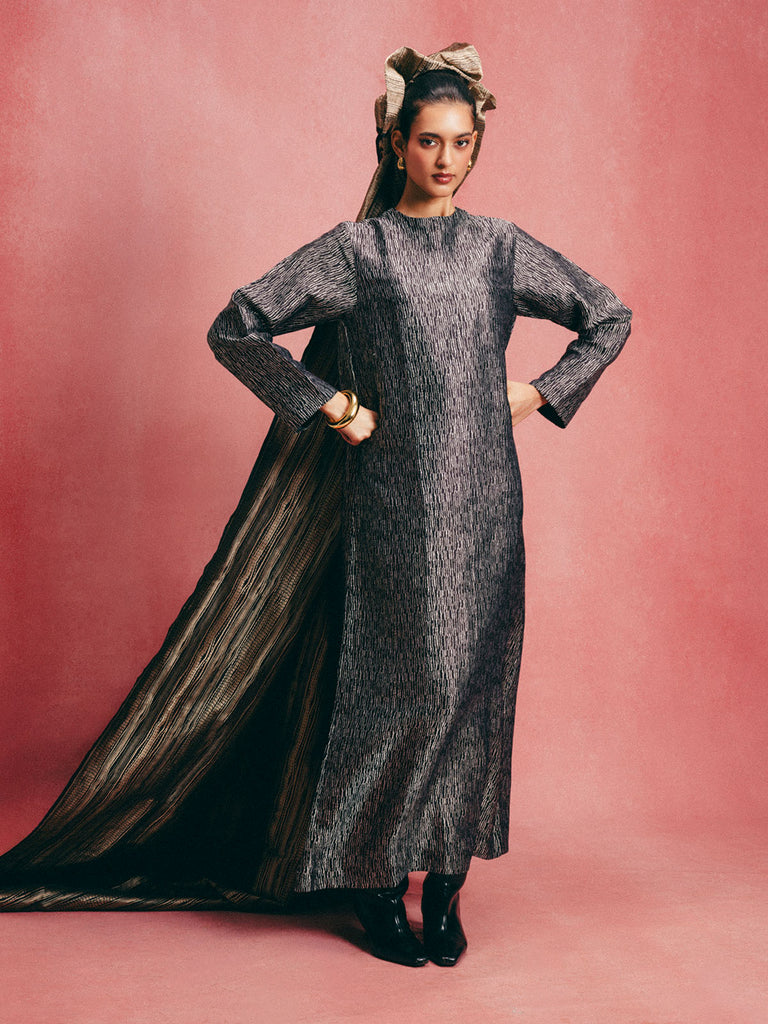 Handwoven Jet Black Banarasi Kaftan