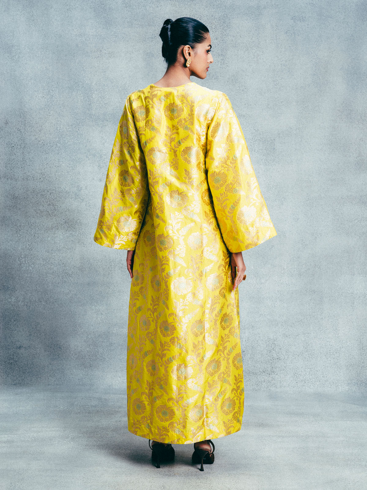 Handwoven Canary Yellow Banarasi Kaftan