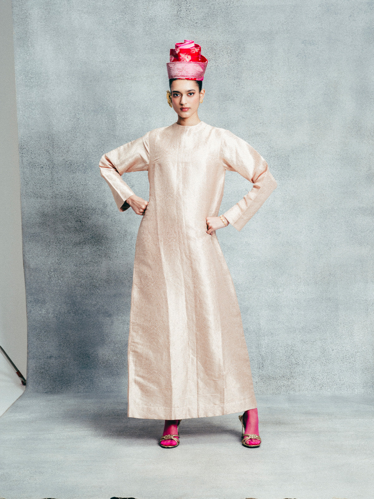 Handwoven Champagne Gold Banarasi Kaftan