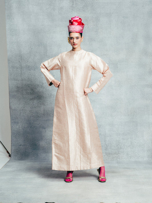 Handwoven Champagne Gold Banarasi Kaftan